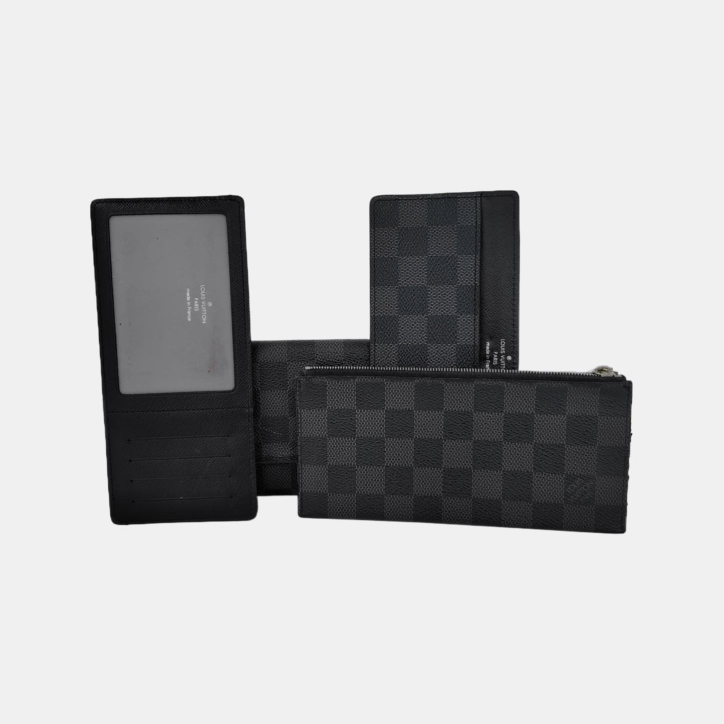 LOUIS VUITTON GRAPHITE LONG Gray Coated Canvas Chessboard Plaid Wallet Silver Hardware Sub-bag-(SKU)-943616595