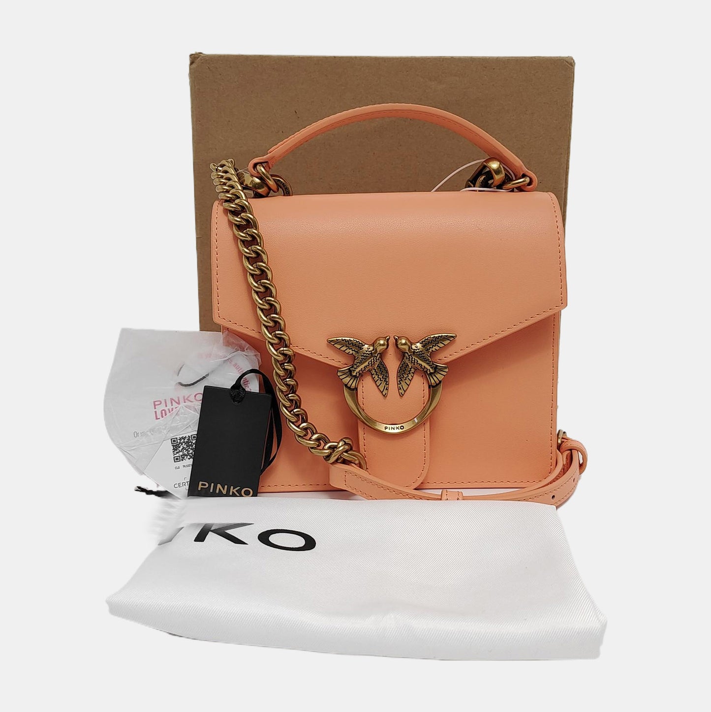 PINKO Tangerine Pink Cowhide Sling Bag Single Shoulder Bag Tote Bag Golden hardware Removable shoulder strap-(SKU)-944691332