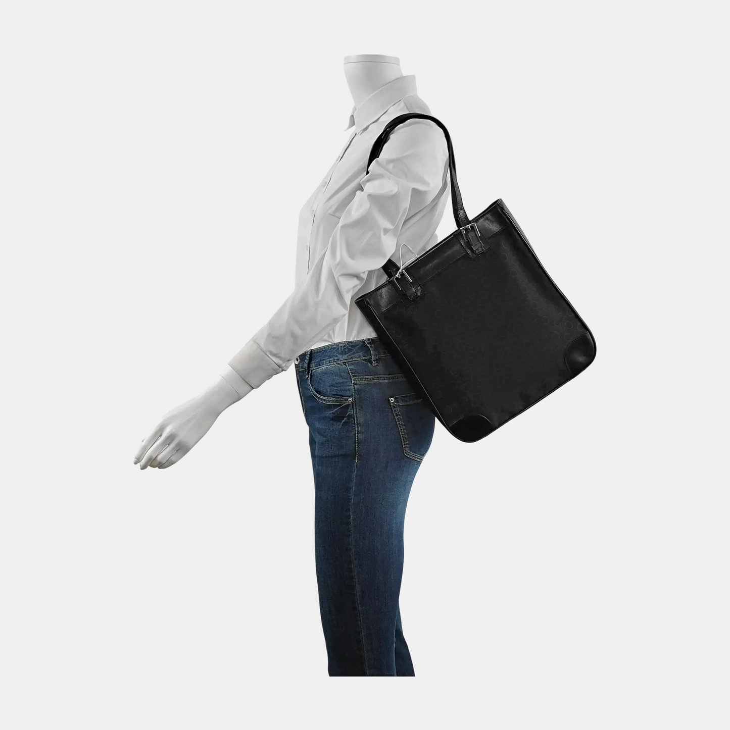CELINE Tote bag Black Canvas Floral Single Shoulder and Handbag Silver Hardware shoulder straps-(SKU)-944828633