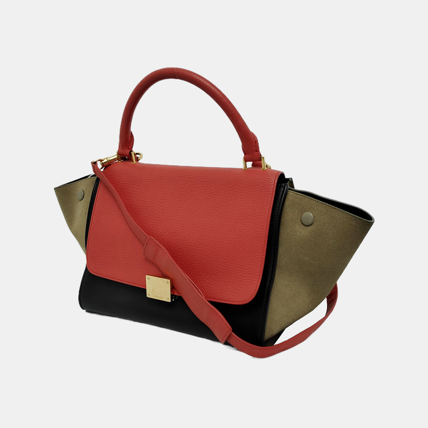 CELINE TRAPEZE Small size Multicolor Calf Leather Hammock Bag Crossbody Handbag Single Shoulder Bag Golden hardware Removable shoulder strap-(SKU)-945399708