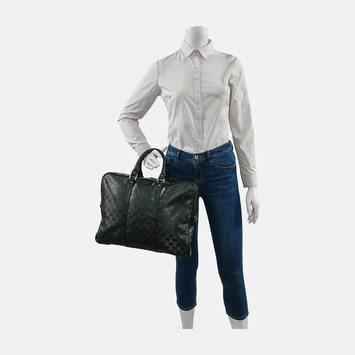 GUCCI Dark green coated canvas old floral handbag Silver Hardware-(SKU)-945400598