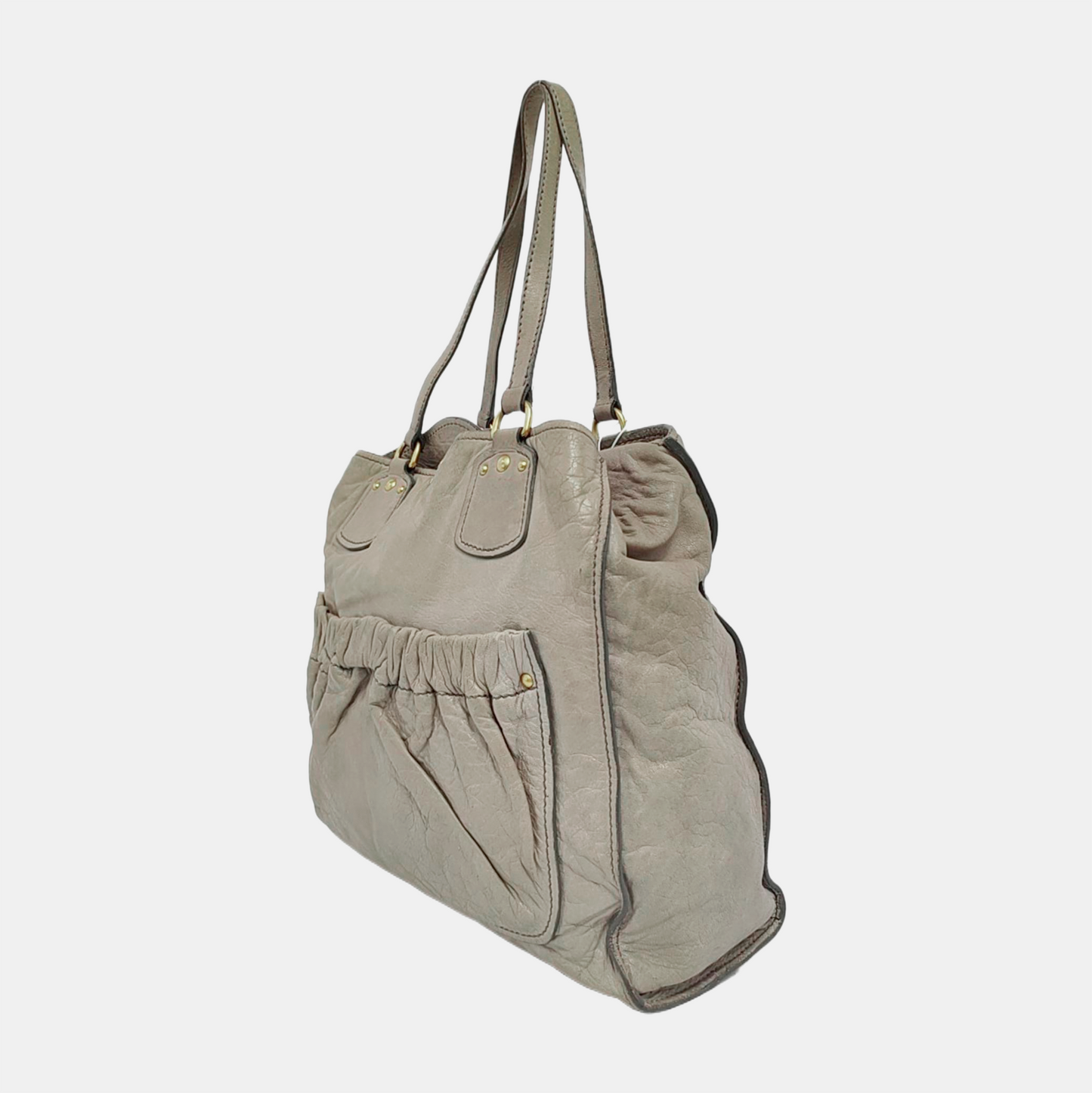 Miu Miu Tote bag Grey Leather Studs Shoulder Bag Silver Hardware-(SKU)-945572531