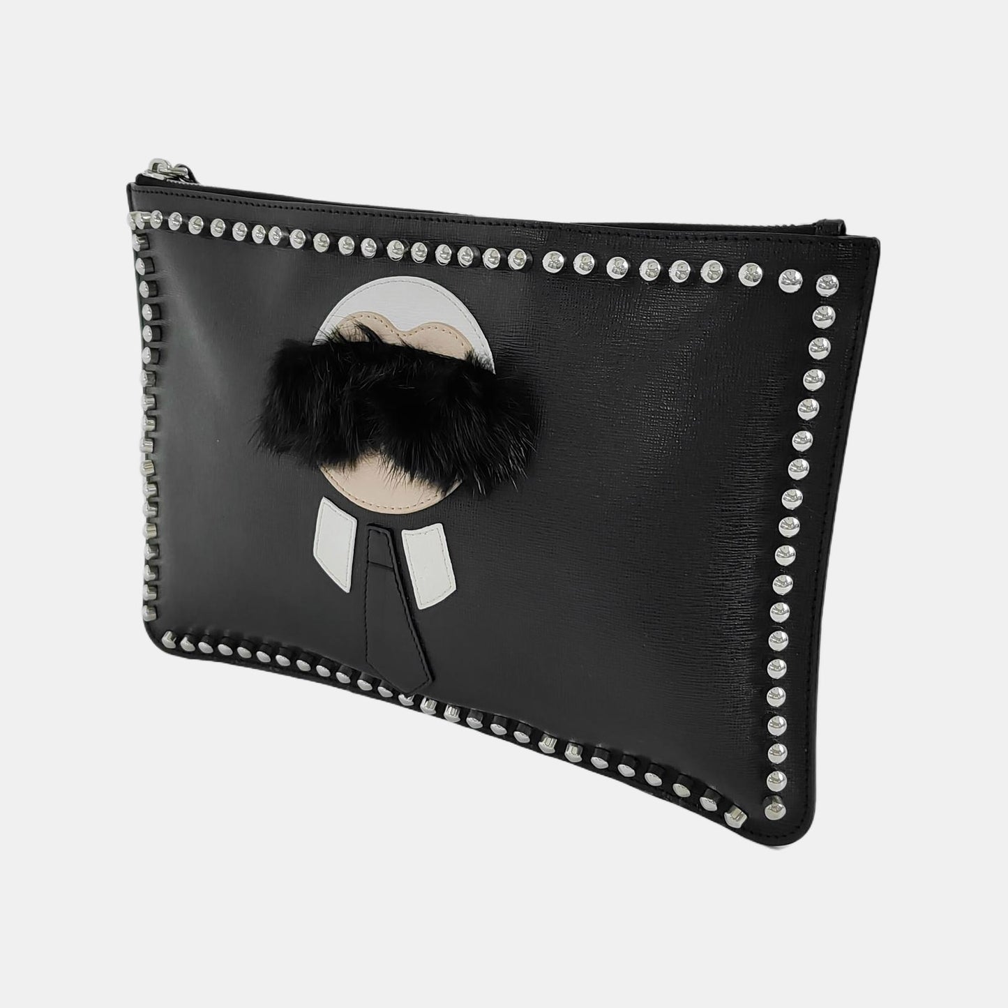 FENDI Karlito Black Leather Studs Wallet Silver Hardware-(SKU)-946131984