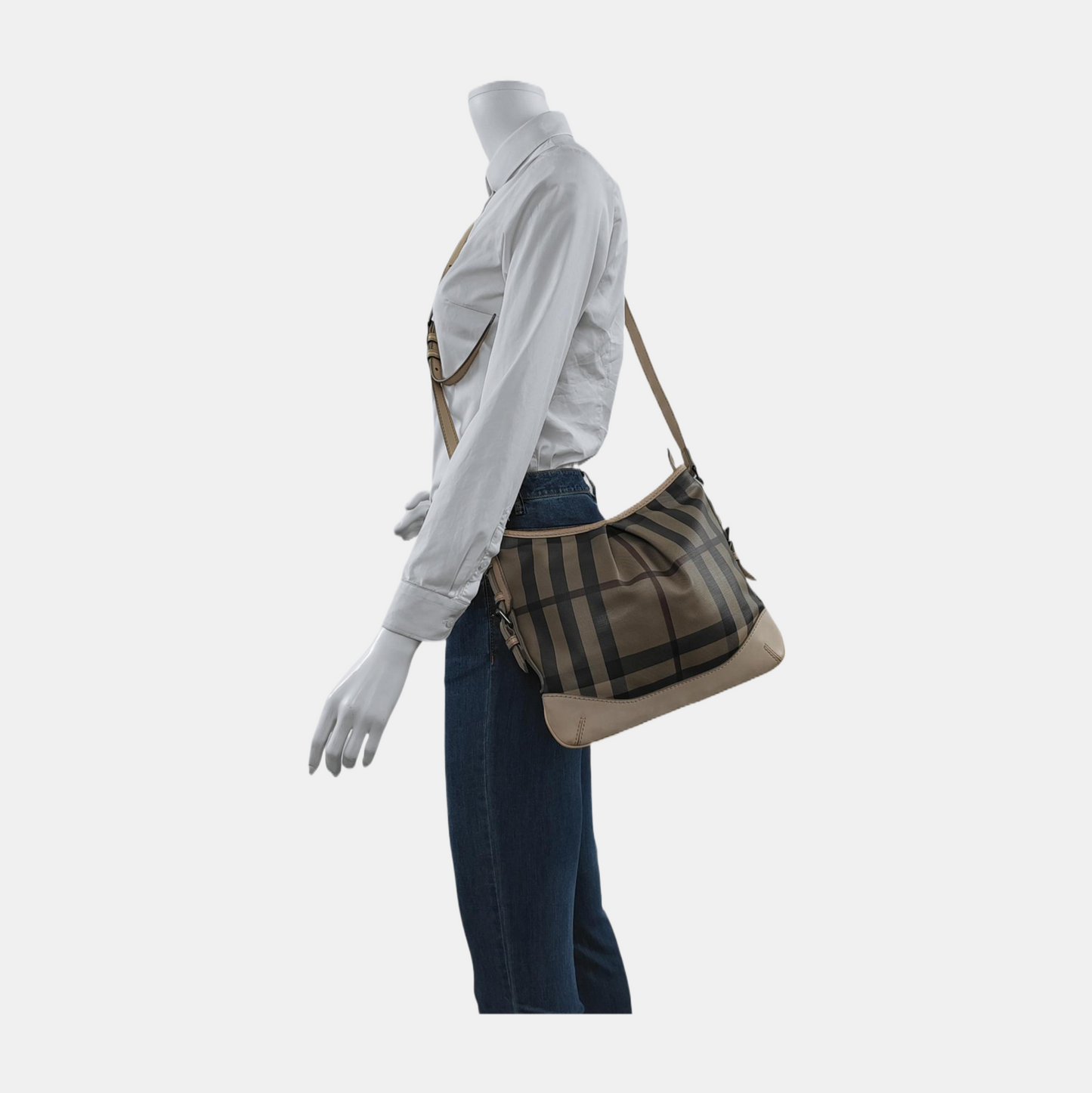 BURBERRY Gray coated canvas crossbody single shoulder bag Black hardware-(SKU)-946494717