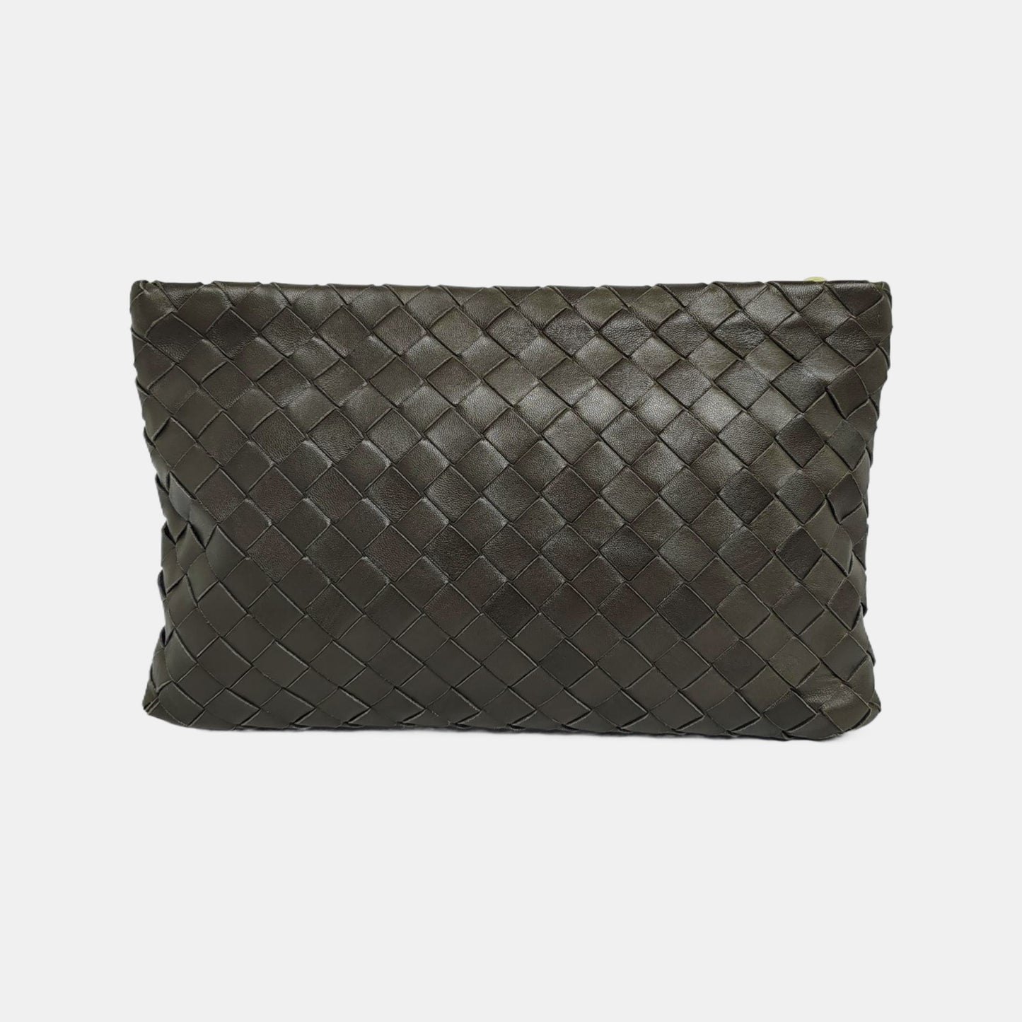 BOTTEGA VENETA Green Sheepskin Woven Clutch Golden hardware-(SKU)-946431245