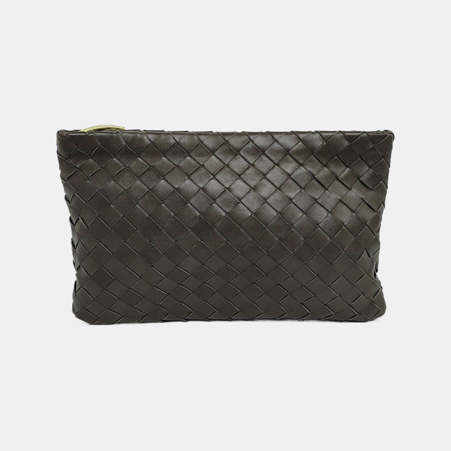 BOTTEGA VENETA Green Sheepskin Woven Clutch Golden hardware-(SKU)-946431245