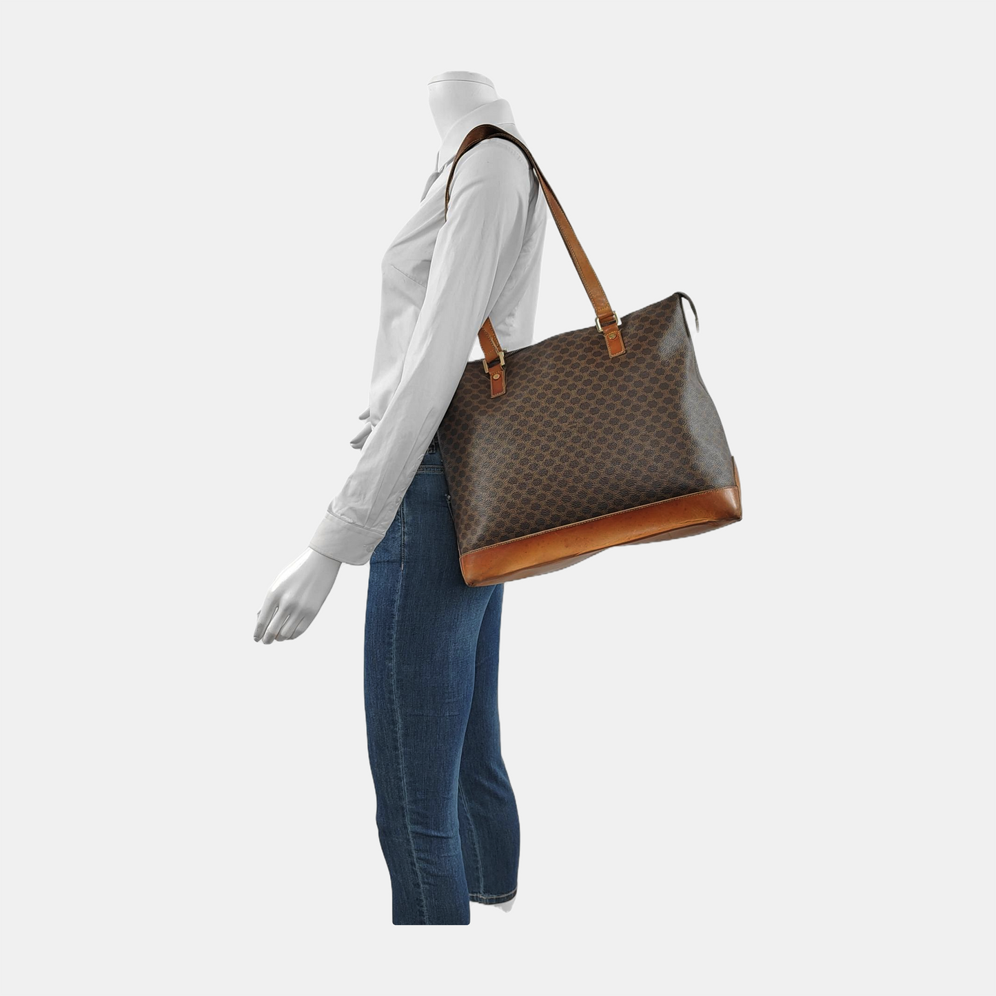 CELINE Tote bag Brown Coated Canvas Monogrammed Single Shoulder Bag Golden hardware-(SKU)-943019925