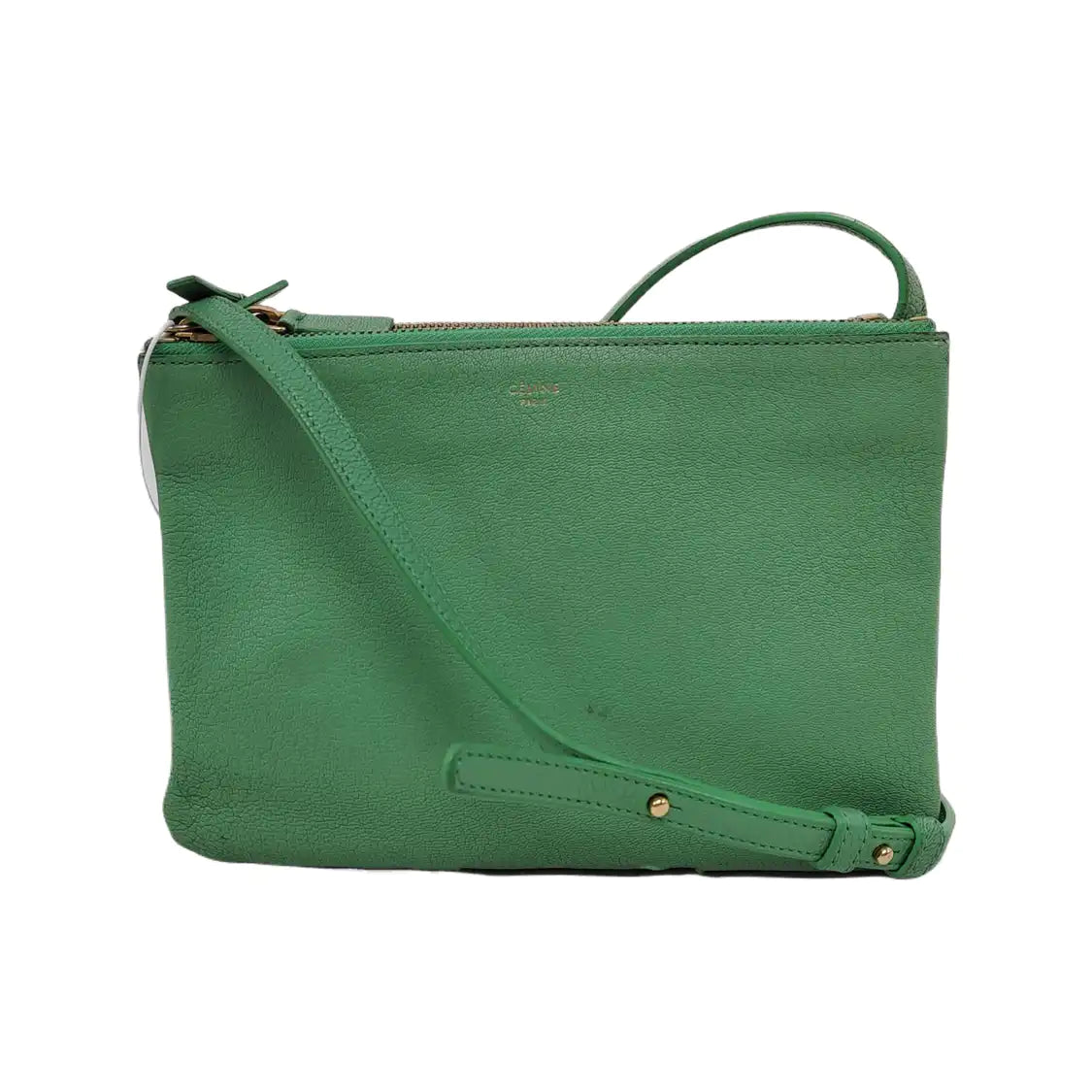 CELINE TRIO Small size Green Sheepskin Shoulder Bag Golden hardware-(SKU)-947272466