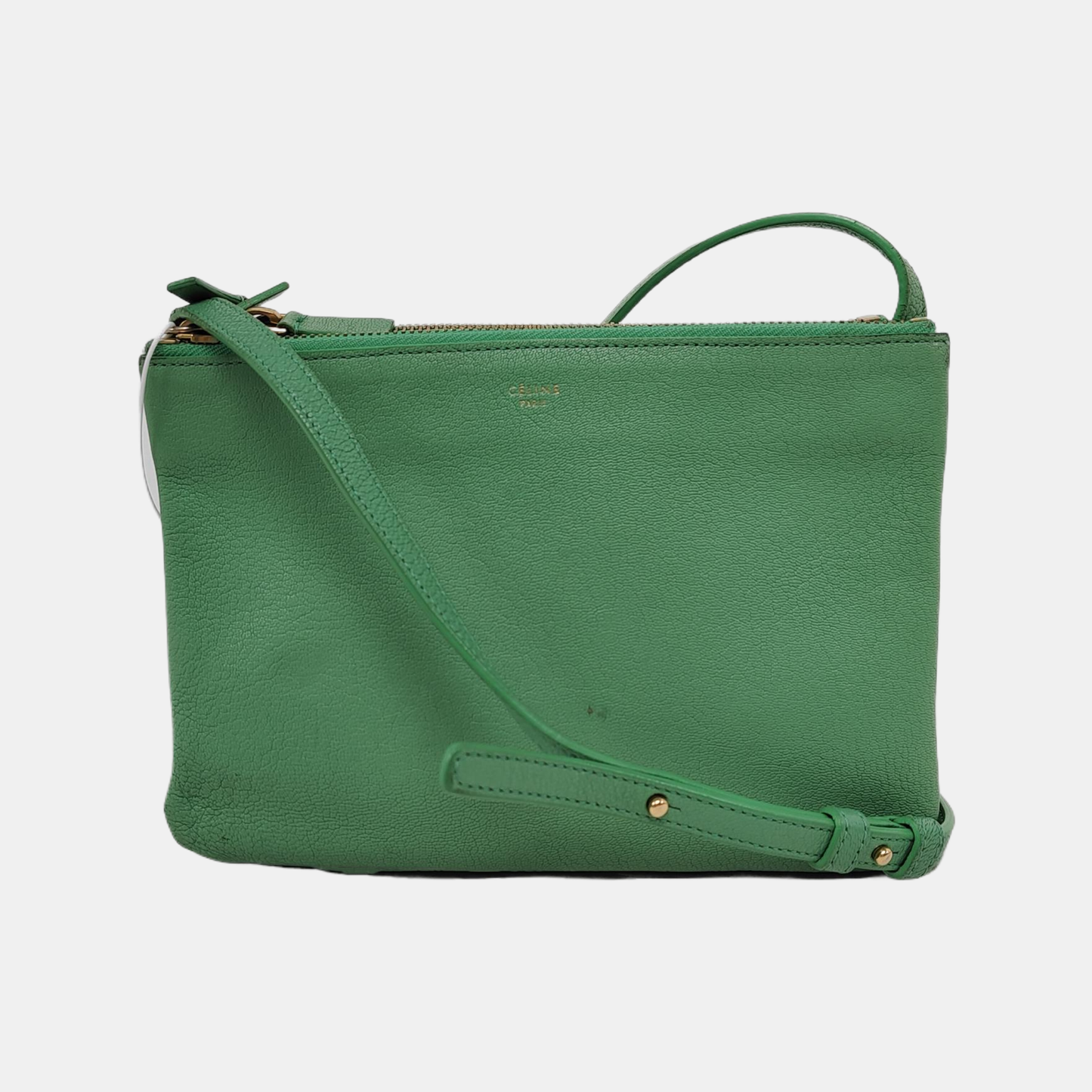 CELINE TRIO Small size Green Sheepskin Shoulder Bag Golden hardware-(SKU)-947272466