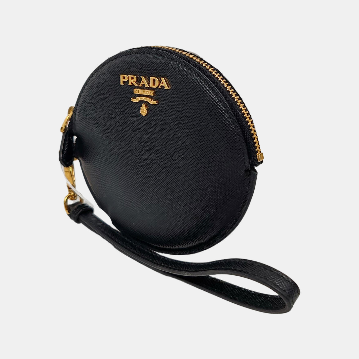 PRADA Round Bun Bag Black Leather Cross Grain Zipper Wallet Golden hardware-(SKU)-947037626
