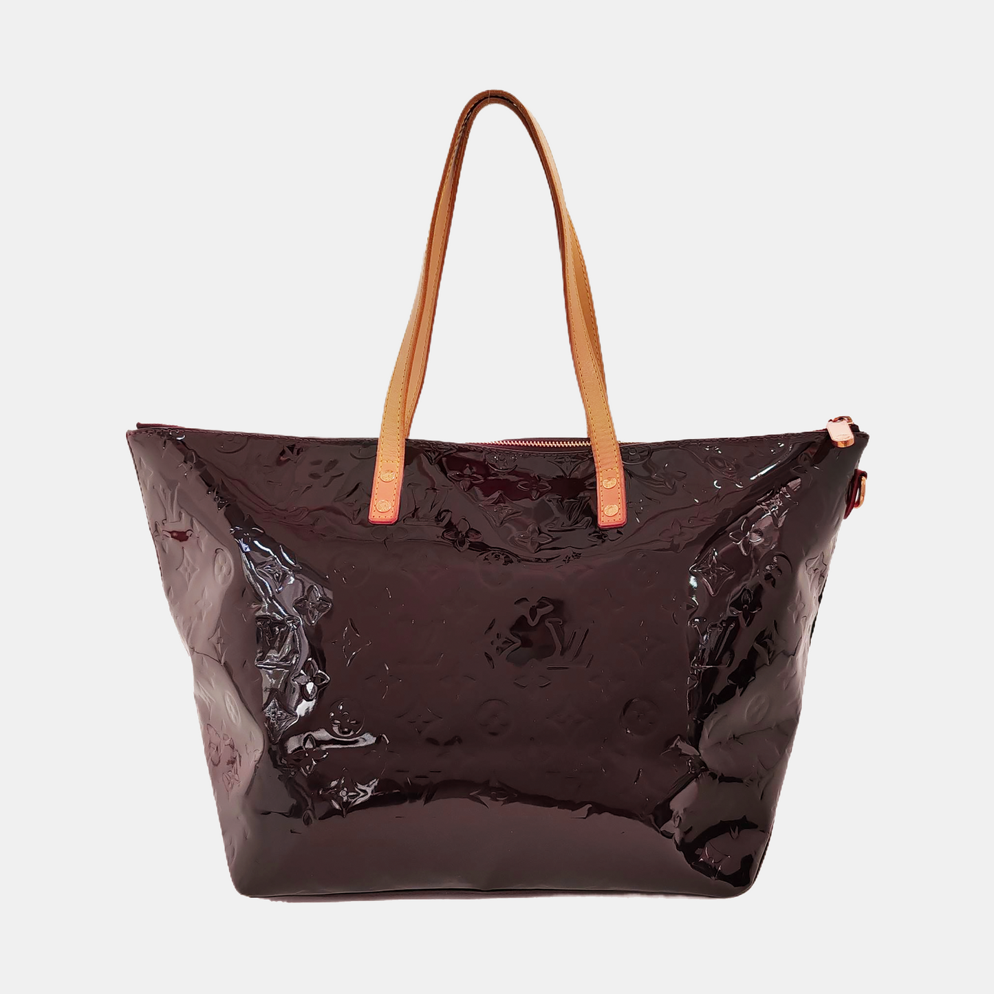 LOUIS VUITTON BELLEVUE Large size Burgundy Patent Leather Embossed Tote Bag Single Shoulder Bag Golden hardware-(SKU)-947527347