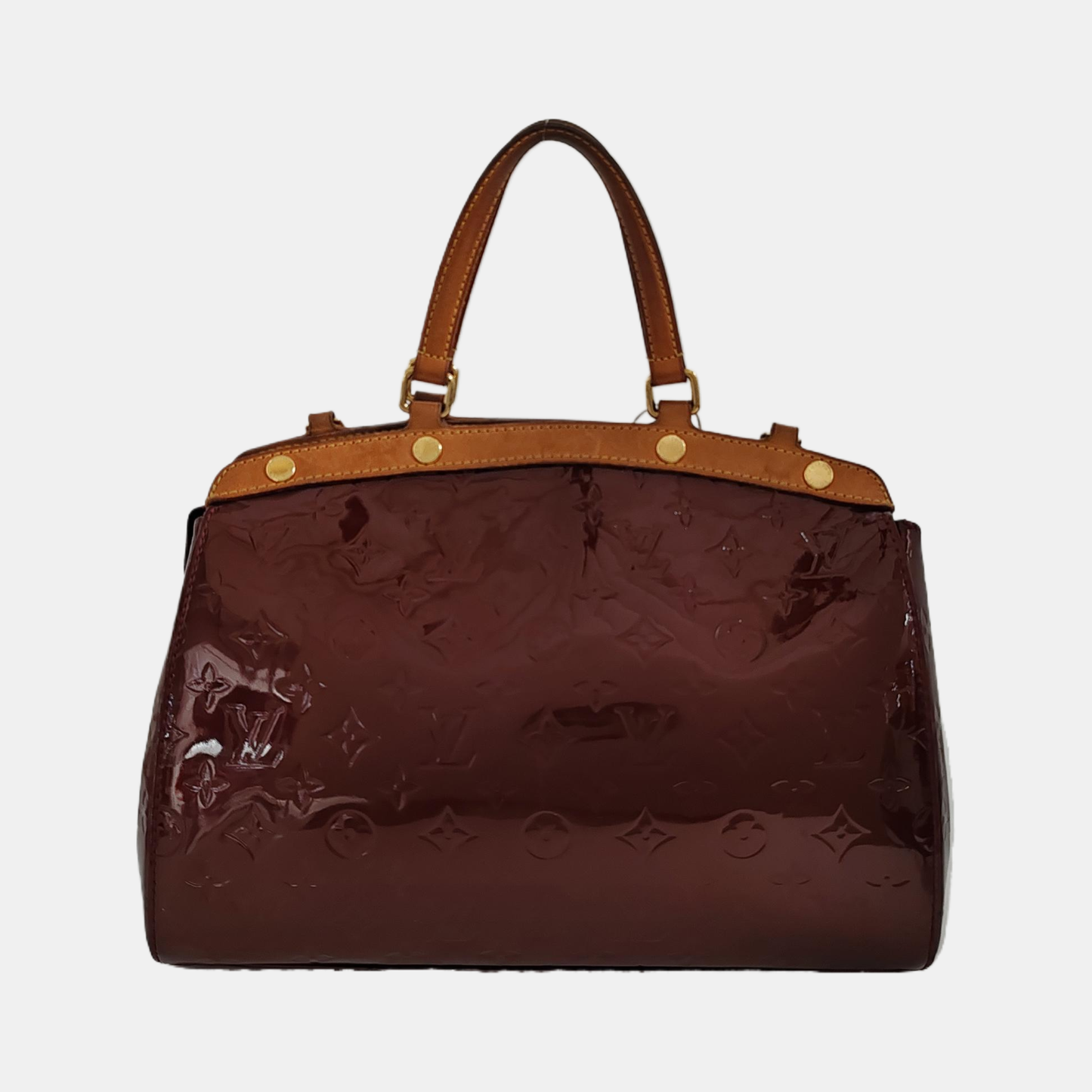 LOUIS VUITTON BREA Burgundy Patent Leather Monogrammed Grained Handbag Shoulder Bag Golden hardware Removable shoulder strap-(SKU)-13772850