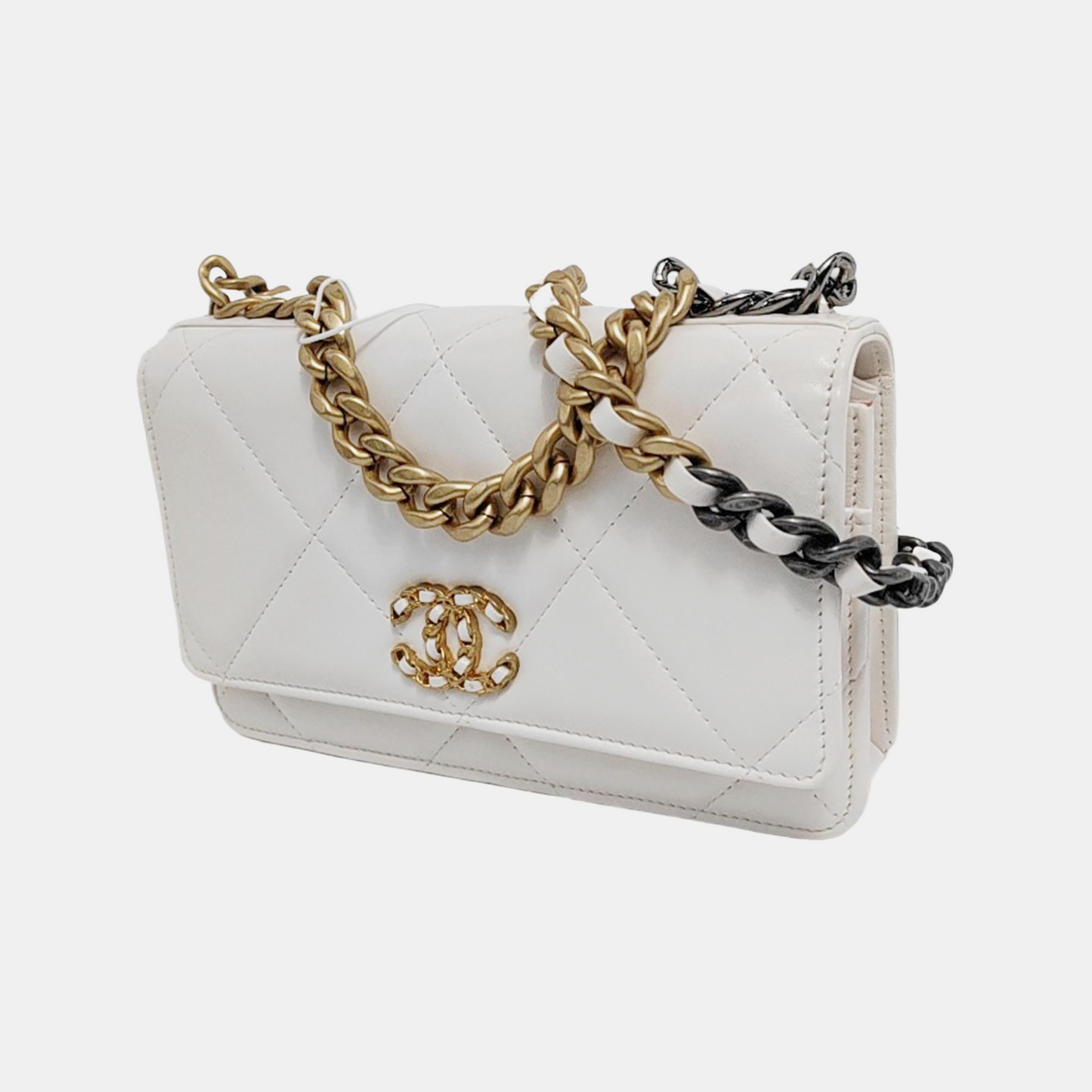 CHANEL CHANEL 19 WOC white leather quilted diamond-stitched shoulder bag handbag crossbody bag gold silver ruthenium hardware 31 carat complete accessories-(SKU)-947833268