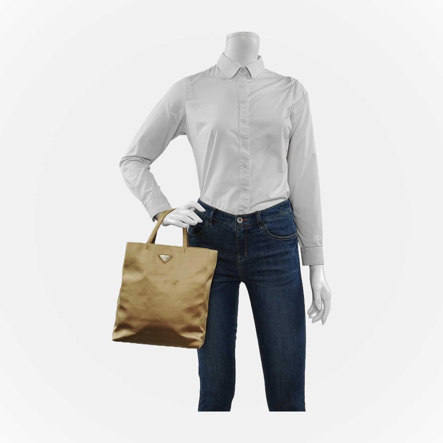 PRADA Gold Fabric Logo Tote Bag Golden hardware-(SKU)-947749658