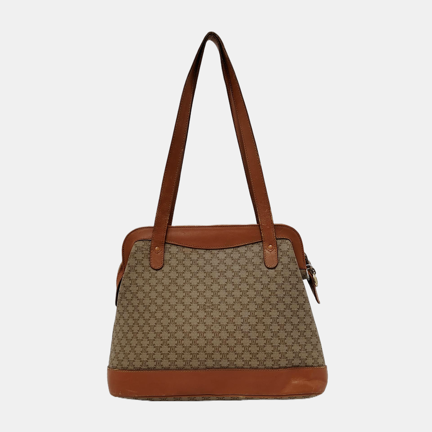 CELINE Tote bag Khaki Coated Canvas Triumph Grained Shoulder Bag Handbag Brown Hardware-(SKU)-947832104