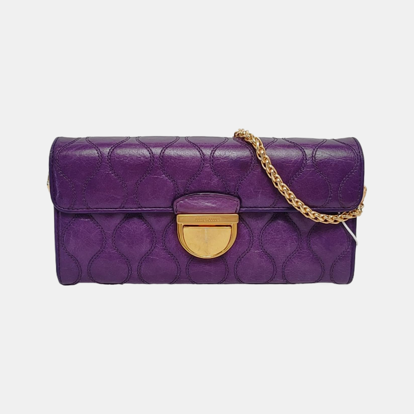 Miu Miu Purple Lamb Leather Quilted Wallet Golden hardware-(SKU)-947973528