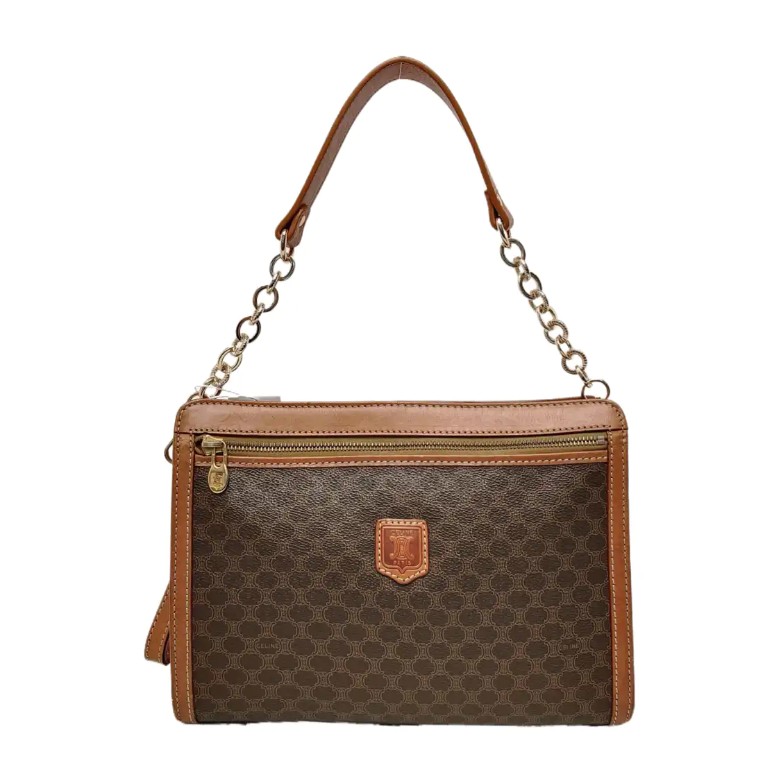 CELINE MACADAM CLUTCHES Brown Coated Canvas Triumph Clutch Golden hardware-(SKU)-947868204