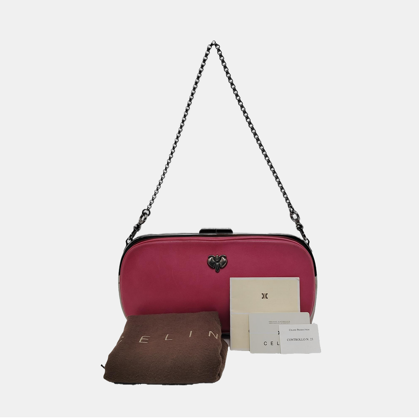 CELINE Fuchsia Cowhide Handbag Single Shoulder Bag Ruthenium color hardware Removable shoulder strap-(SKU)-948940978