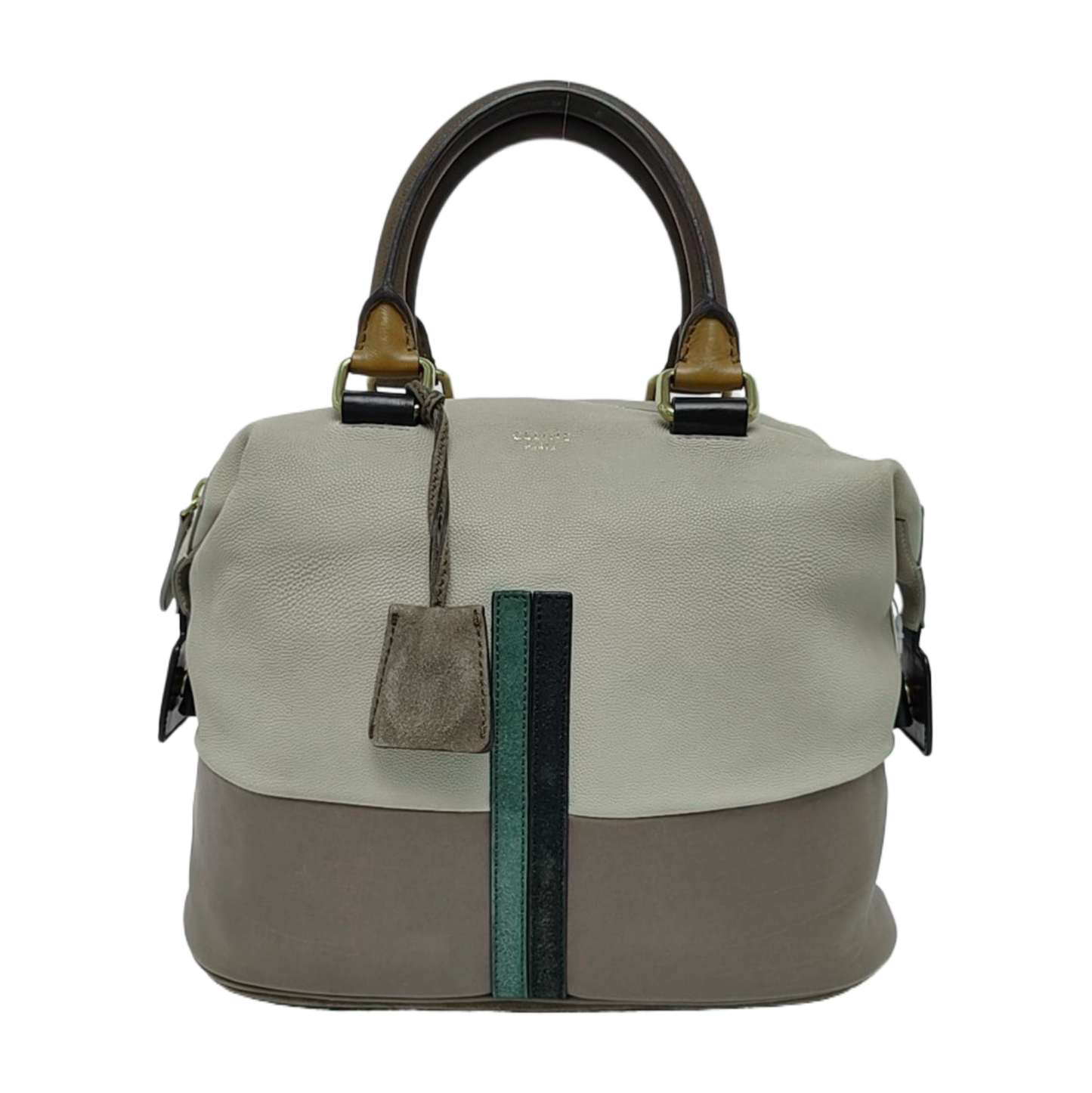 CELINE Khaki Leather Single Shoulder Bag Tote Bag Golden hardware-(SKU)-948941217