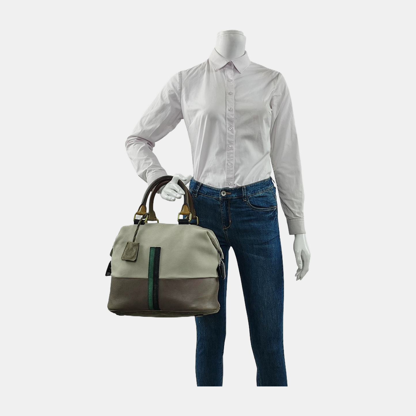 CELINE Khaki Leather Single Shoulder Bag Tote Bag Golden hardware-(SKU)-948941217