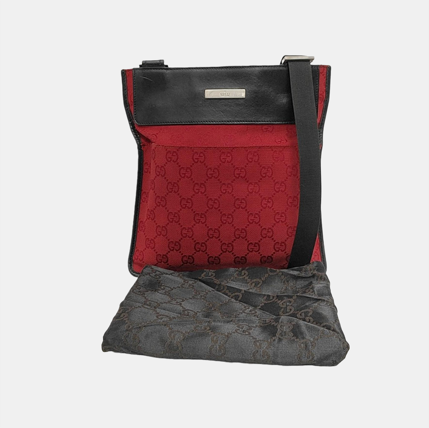 GUCCI Red Canvas Monogrammed Jacquard Shoulder Bag Silver Hardware-(SKU)-948846460