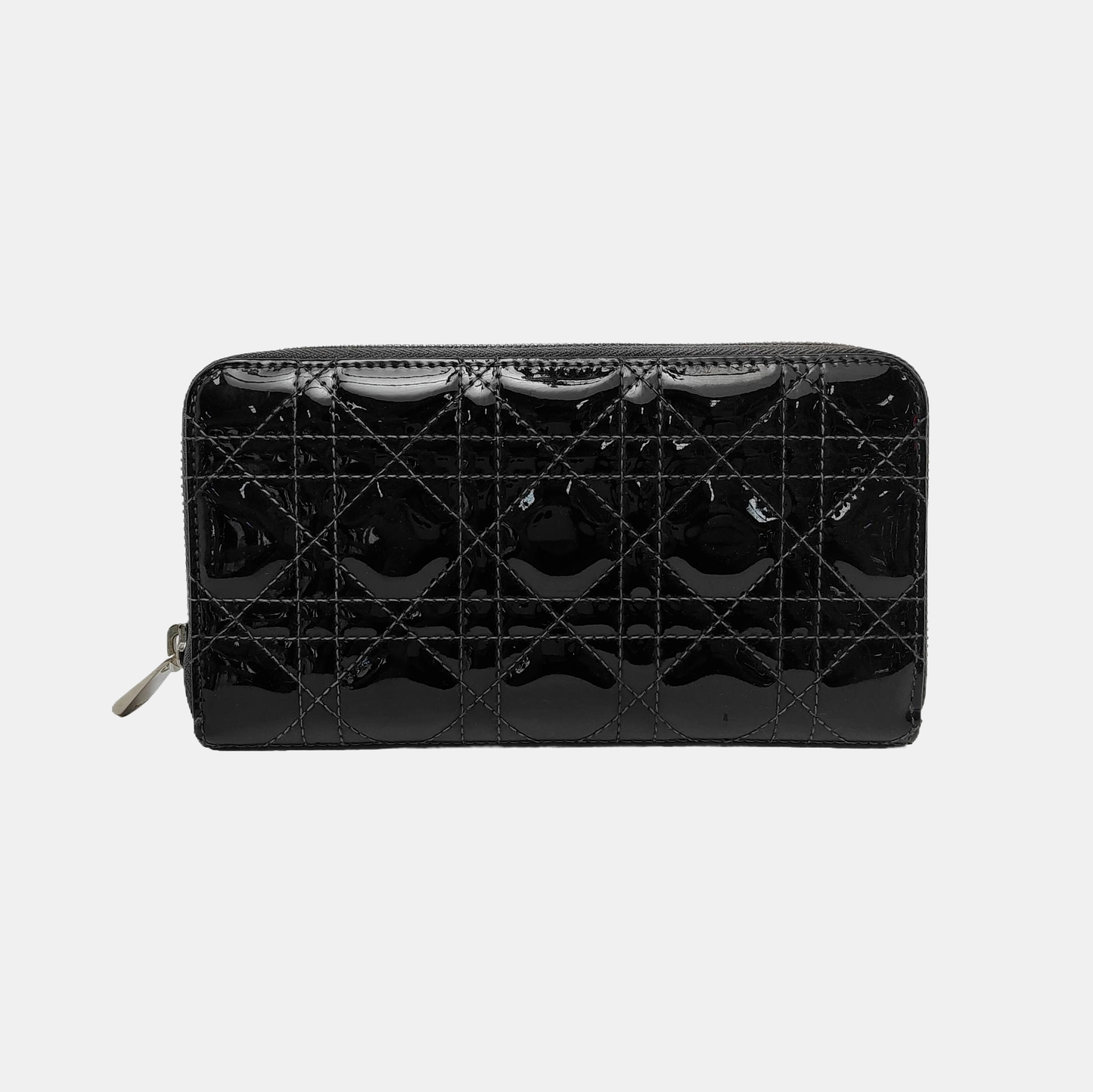 DIOR Lady Dior Black Patent Leather Woven Quilted Handbag Silver Hardware-(SKU)-949029858