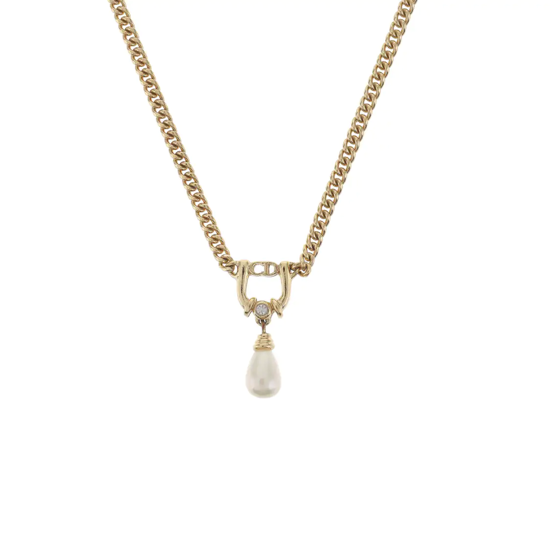 DIOR Gold Alloy Artificial Pearl and Diamond Necklace Length44cm-(SKU)-941361865