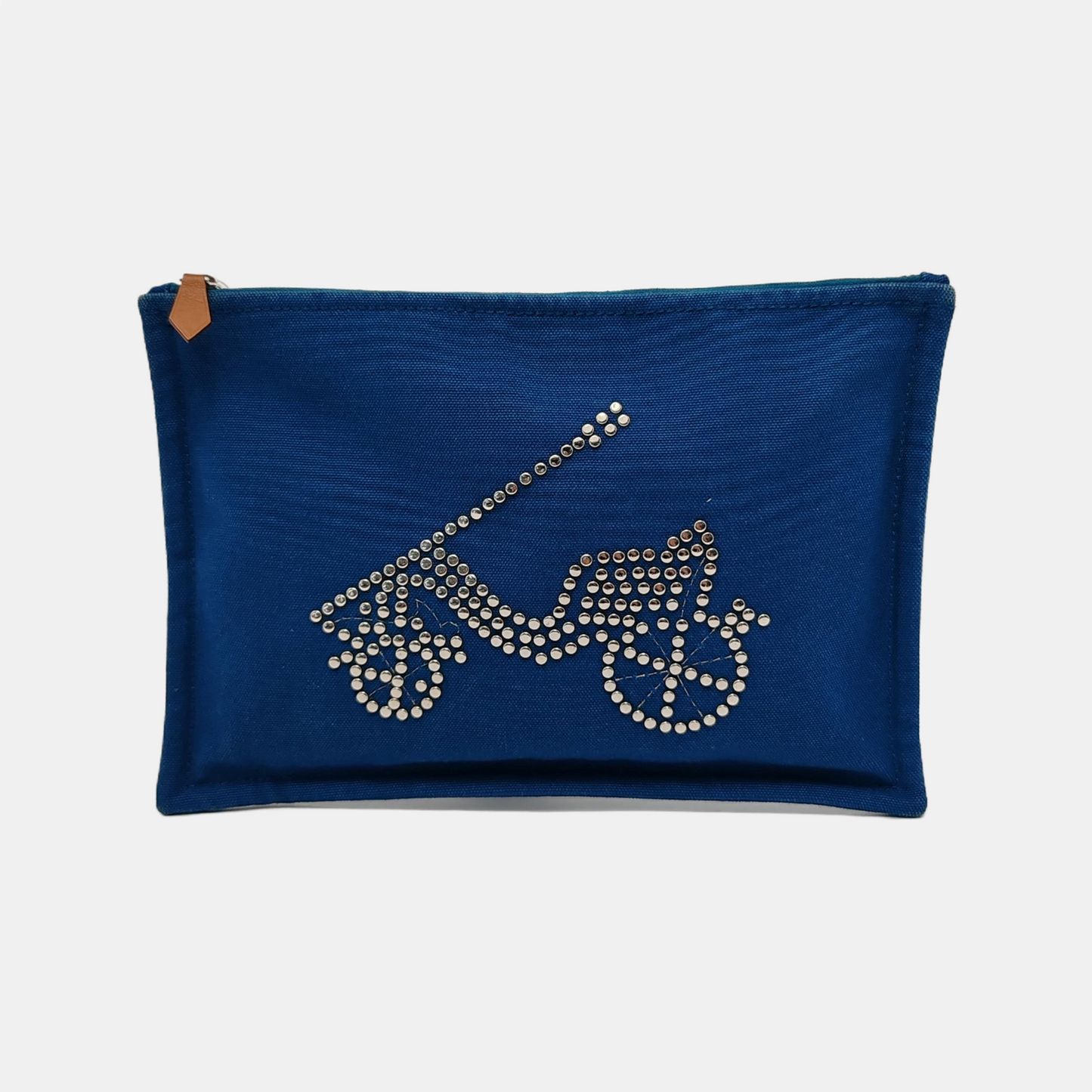 HERMÈS Medium size Deep Blue Canvas Studs Handbag Silver Hardware-(SKU)-949456295