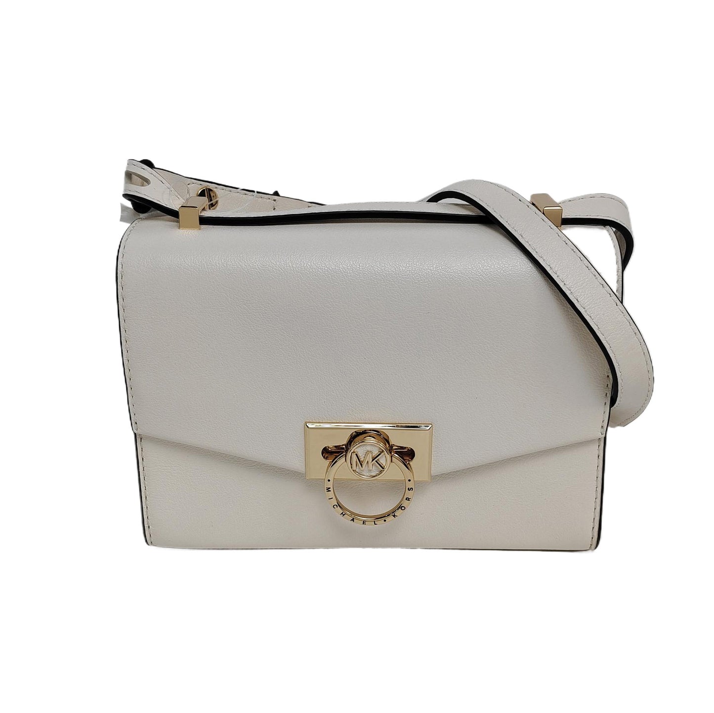 MICHAEL KORS Hendrix Extra Small White Leather Crossbody Single Shoulder Bag Golden hardware Removable shoulder strap-(SKU)-950008271
