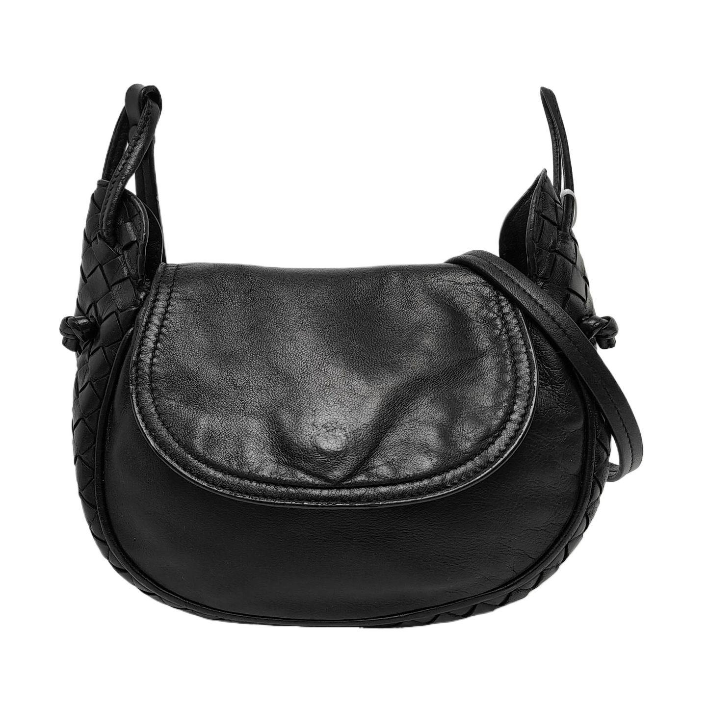 BOTTEGA VENETA Nodini Small size Black Lamb Leather Woven Crossbody Ruthenium color hardware-(SKU)-949692354