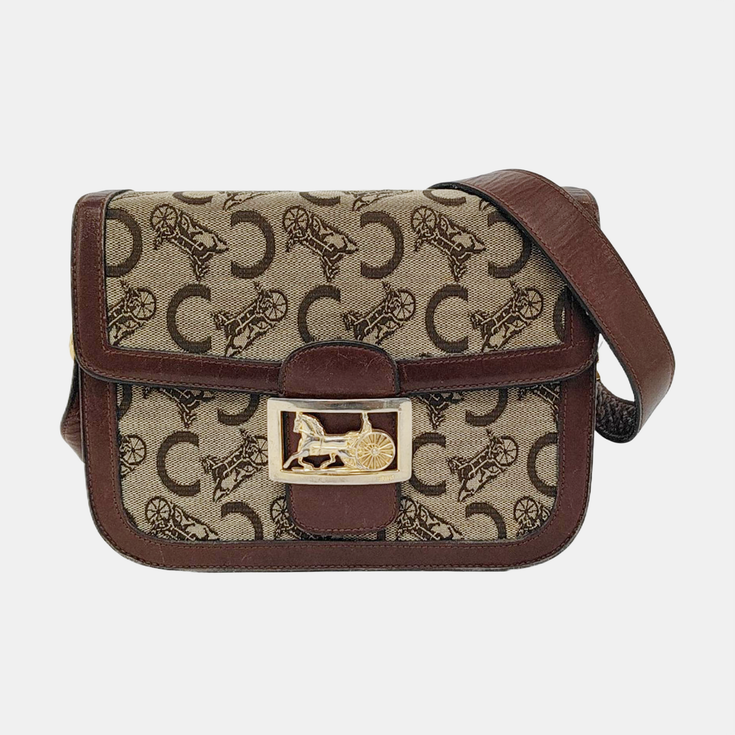 CELINE Khaki Canvas Floral Tofu Bag Single Shoulder Bag Tote Bag Golden hardware-(SKU)-950215776
