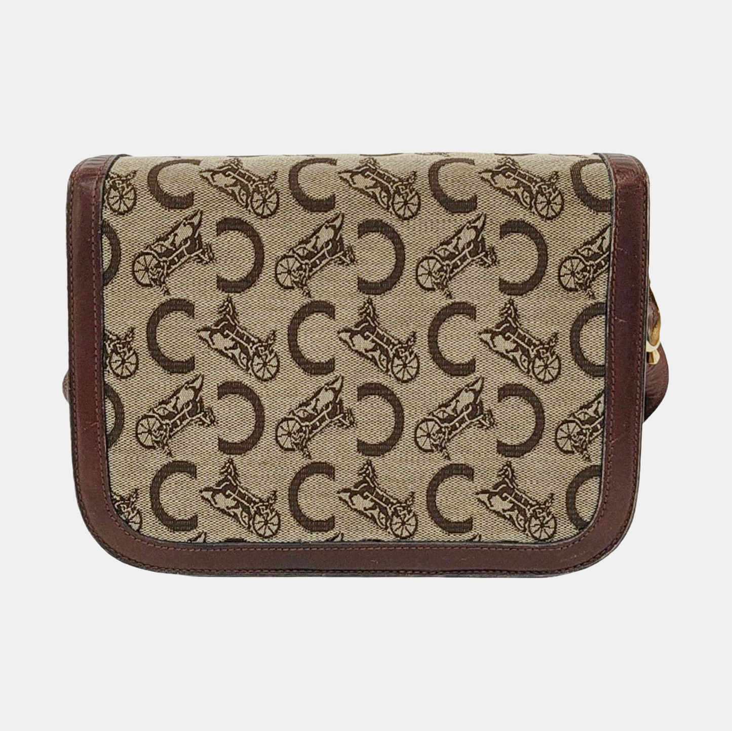 CELINE Khaki Canvas Floral Tofu Bag Single Shoulder Bag Tote Bag Golden hardware-(SKU)-950215776