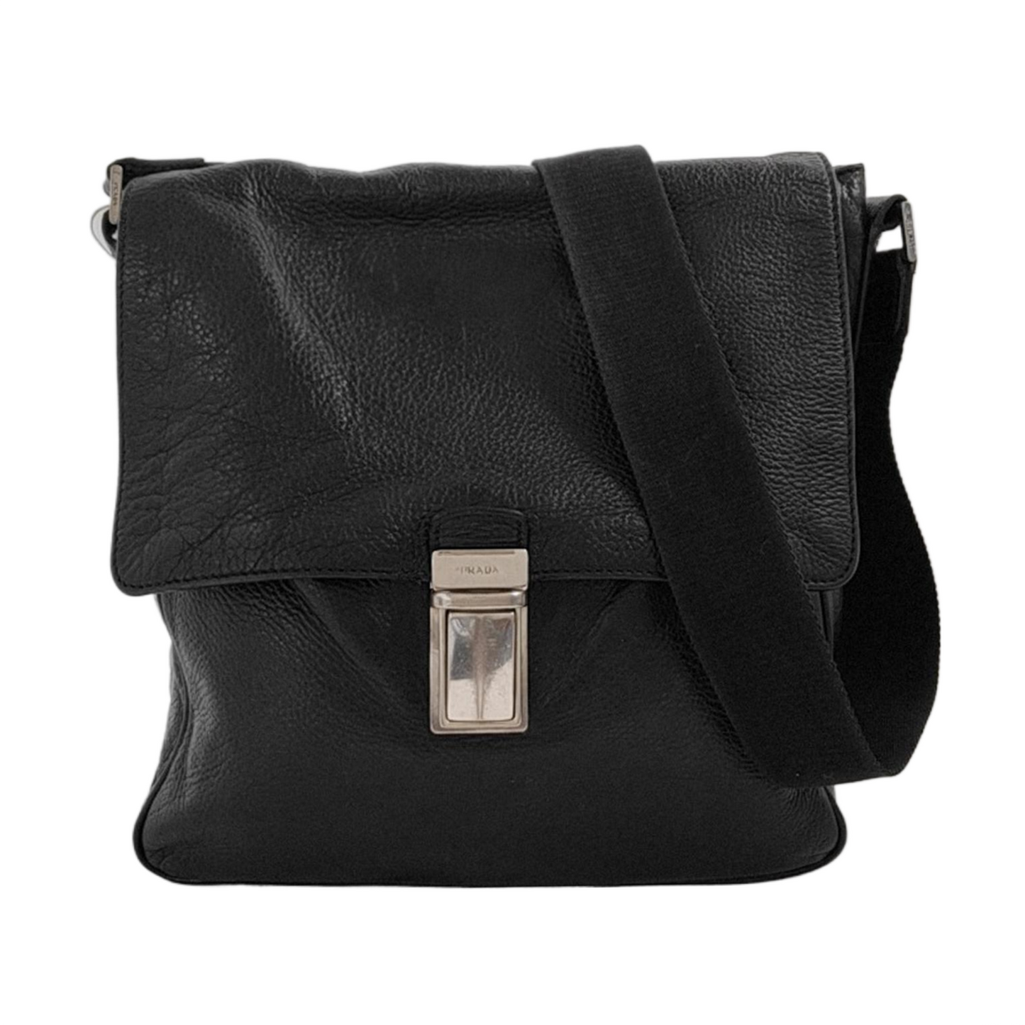 PRADA Easy Black cowhide cross-grain shoulder bag/crossbody bag Silver Hardware-(SKU)-950024216