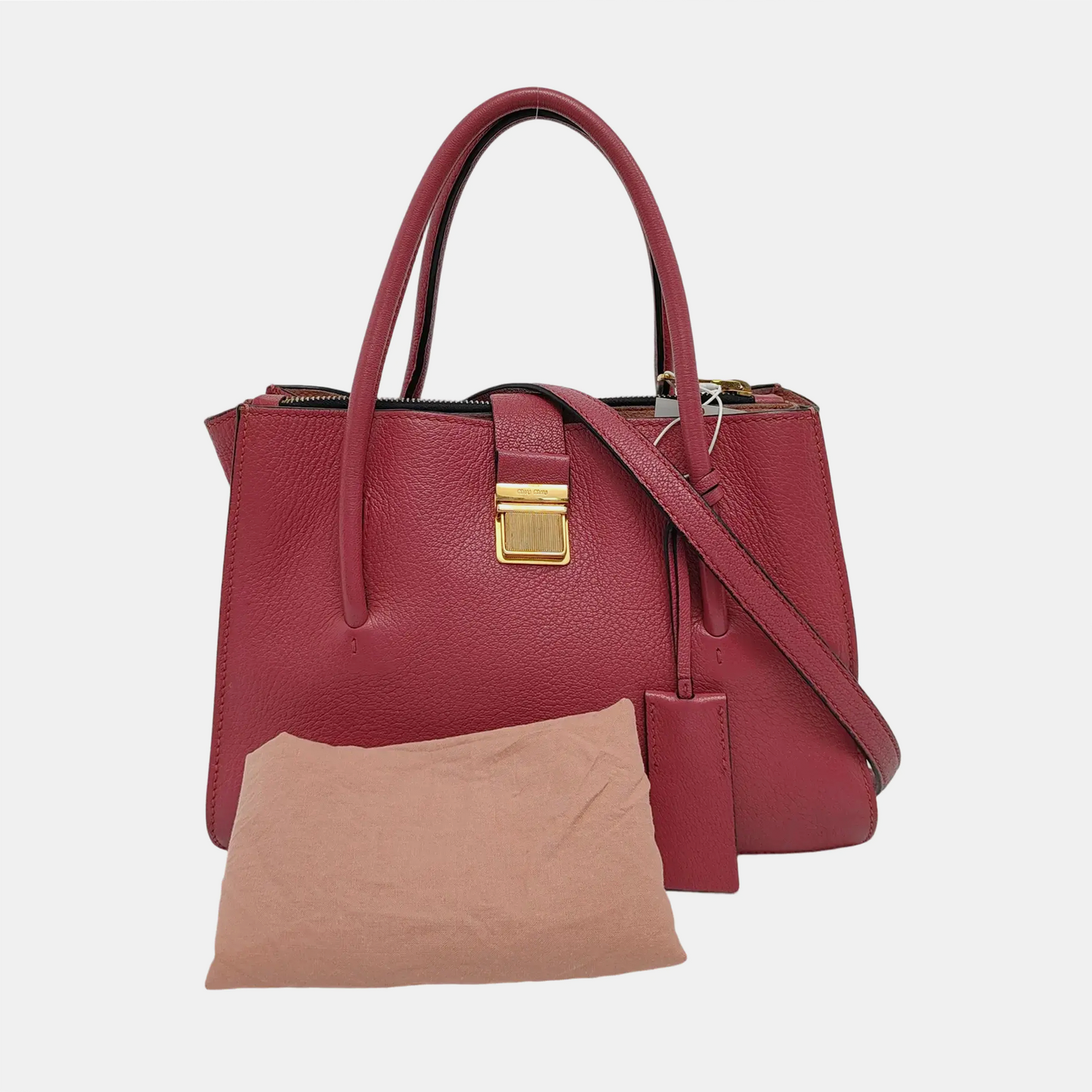Miu Miu Pink Cowhide Single Shoulder Bag Golden hardware Removable shoulder strap-(SKU)-947216703