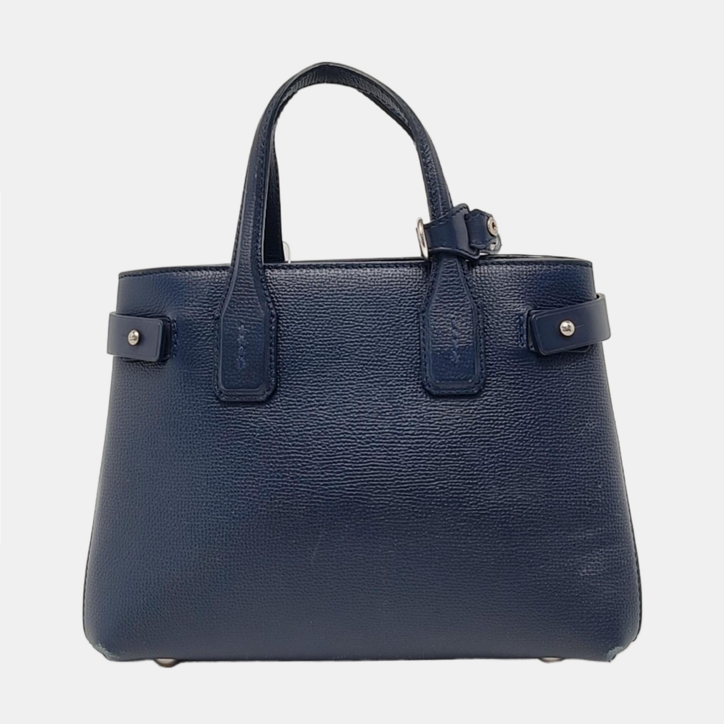BURBERRY The Banner Small size Navy Blue Cowhide Shoulder Bag Tote Crossbody Silver Hardware-(SKU)-950330080