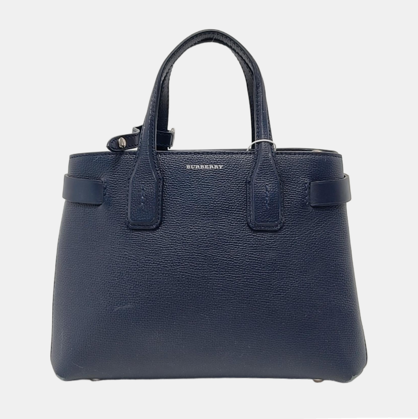 BURBERRY The Banner Small size Navy Blue Cowhide Shoulder Bag Tote Crossbody Silver Hardware-(SKU)-950330080