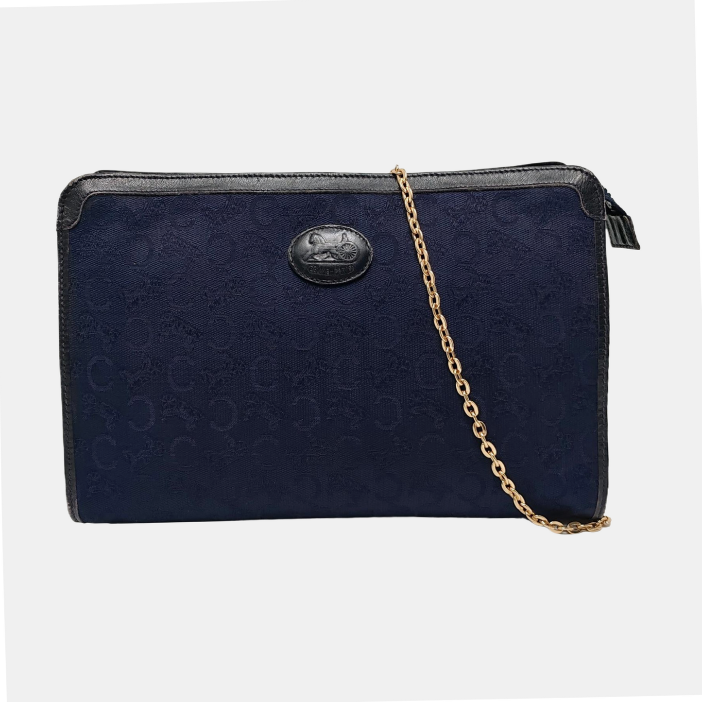 CELINE Dark Blue Canvas Floral Handbag Golden hardware-(SKU)-950300575
