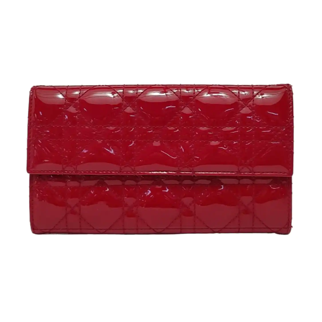 DIOR Lady Dior Burgundy Patent Leather Basketweave Stitched Wallet Golden hardware-(SKU)-950463180