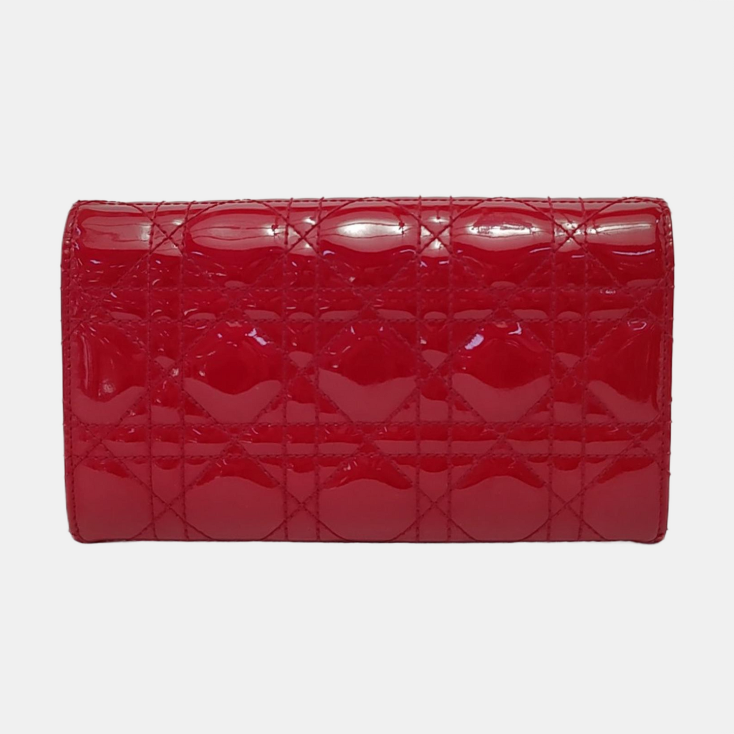 DIOR Lady Dior Burgundy Patent Leather Basketweave Stitched Wallet Golden hardware-(SKU)-950463180
