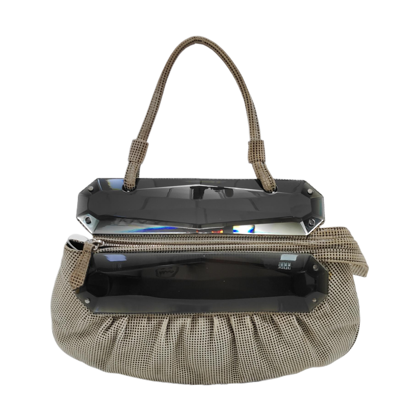 FENDI Gray Suede Handbag Silver Hardware-(SKU)-950362513