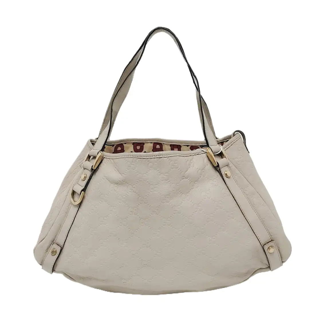 GUCCI Abbey Beige Leather Monogrammed Texture Handbag and Single Shoulder Bag Golden Silver Hardware-(SKU)-950265695