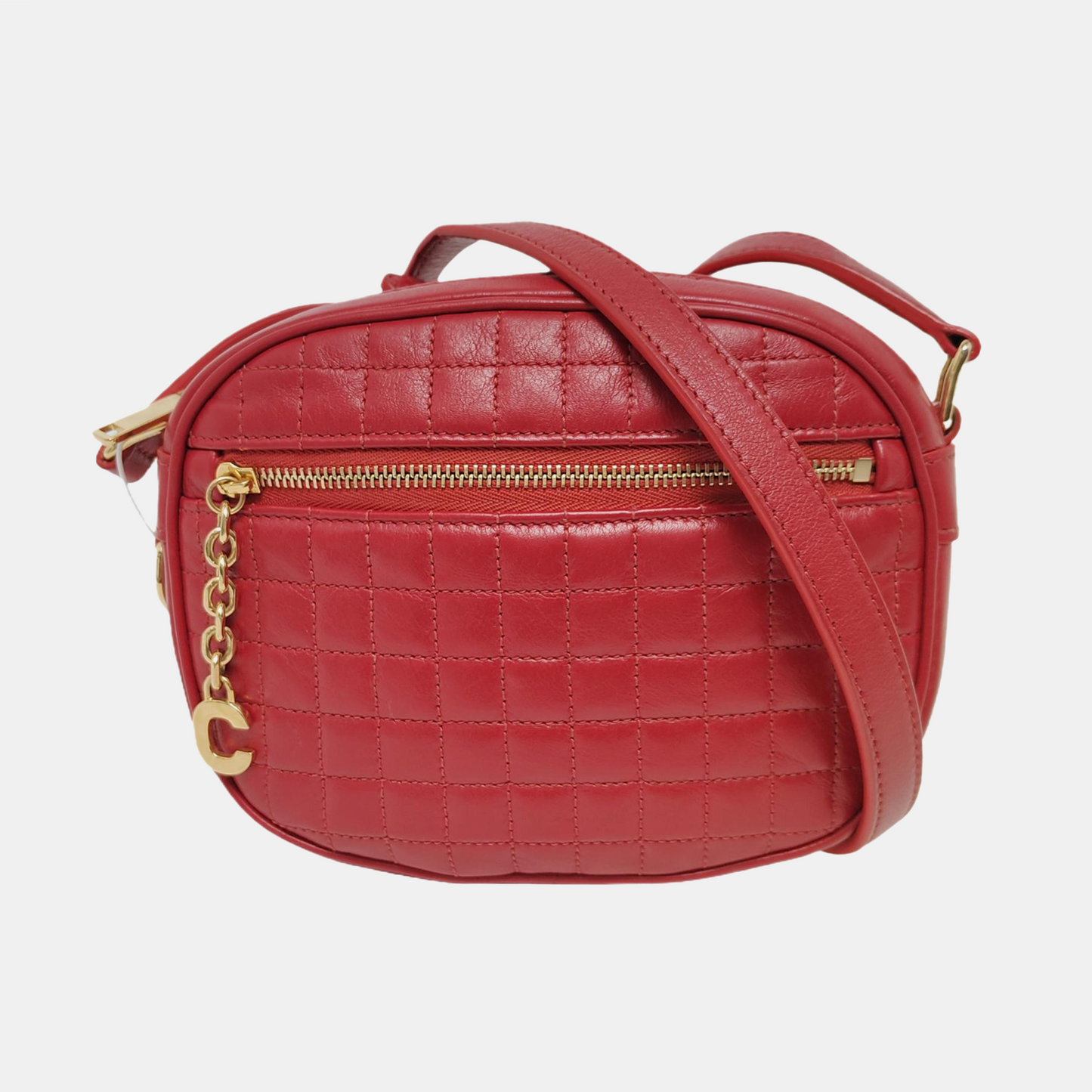 CELINE C CHARM Small size Red Leather Quilted Shoulder Bag Golden hardware-(SKU)-950436604