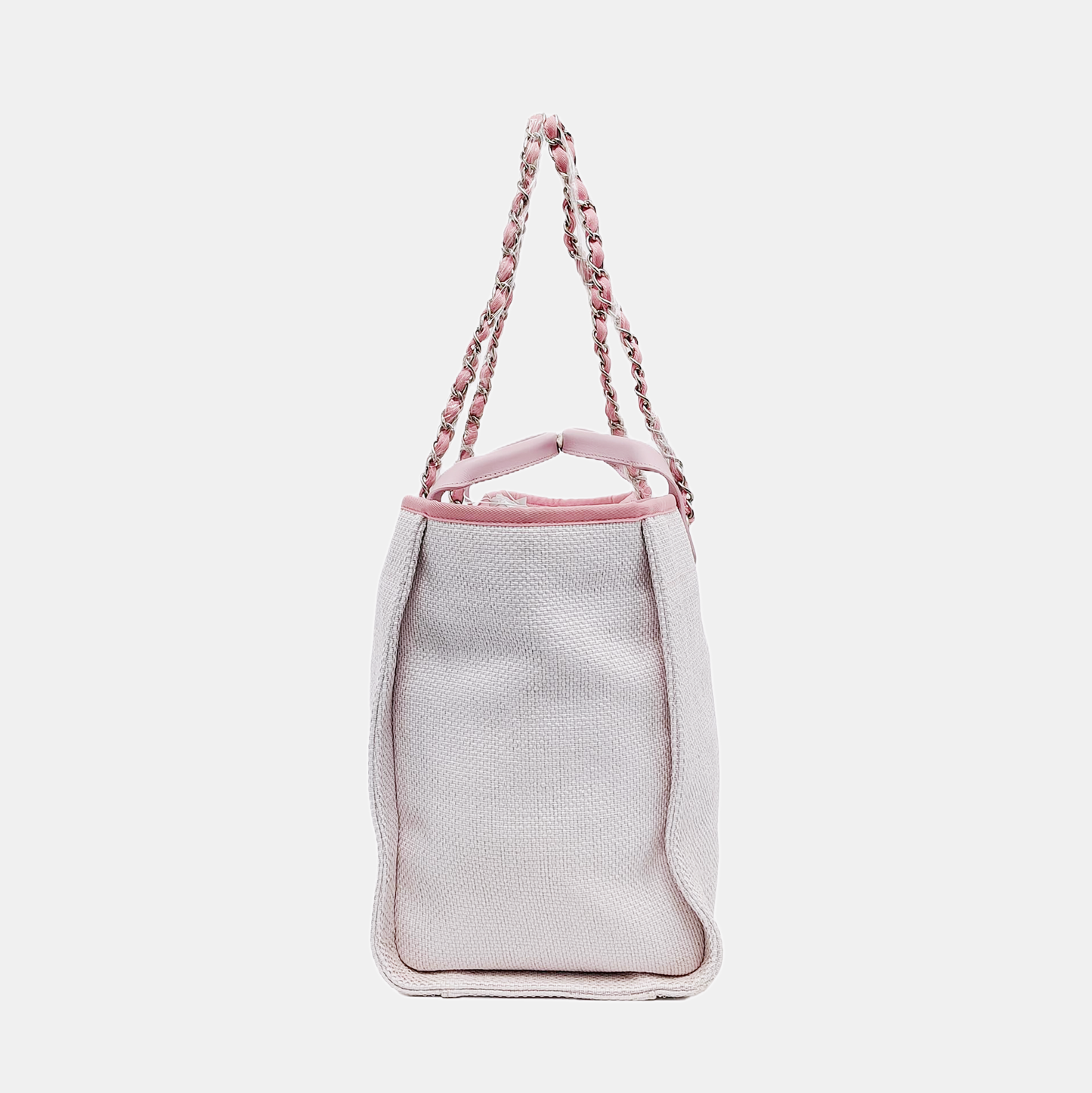 CHANEL DEAUVILLE Large White Canvas Beach Bag Single Shoulder Bag with Silver Hardware, 21 Clasp-(SKU)-950557027