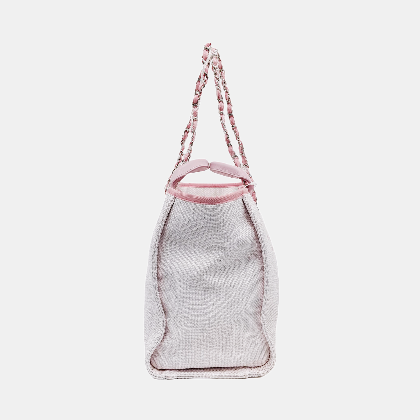 CHANEL DEAUVILLE Large White Canvas Beach Bag Single Shoulder Bag with Silver Hardware, 21 Clasp-(SKU)-950557027