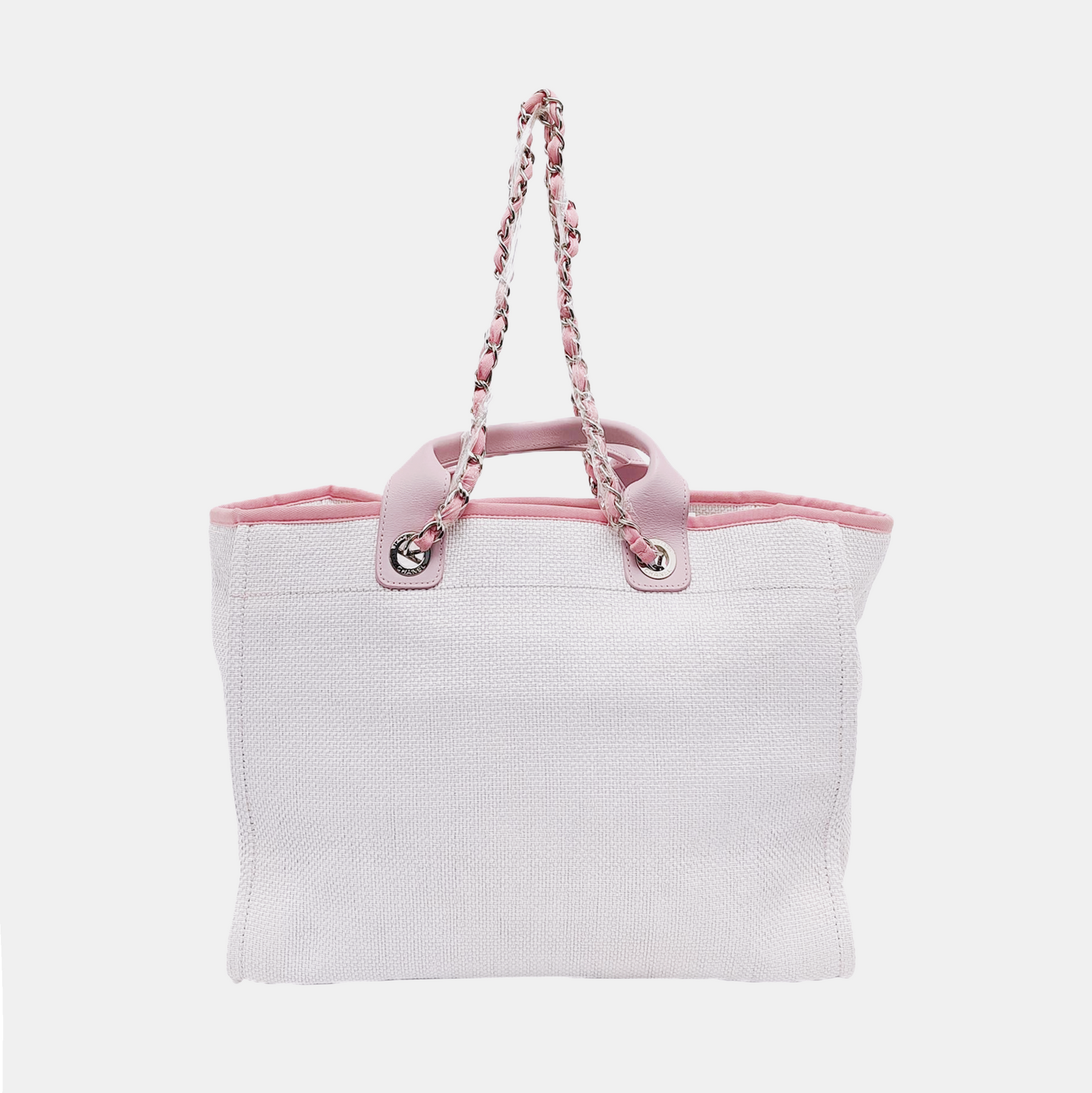 CHANEL DEAUVILLE Large White Canvas Beach Bag Single Shoulder Bag with Silver Hardware, 21 Clasp-(SKU)-950557027