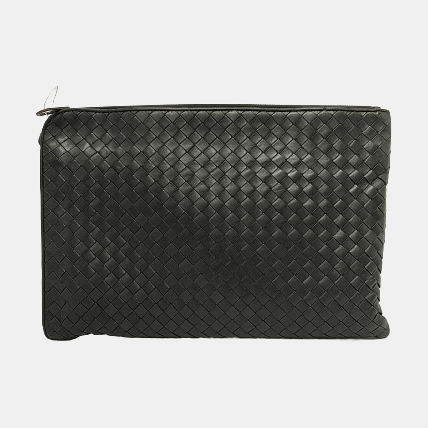 BOTTEGA VENETA Dark grey leather woven clutch Black hardware-(SKU)-950533562