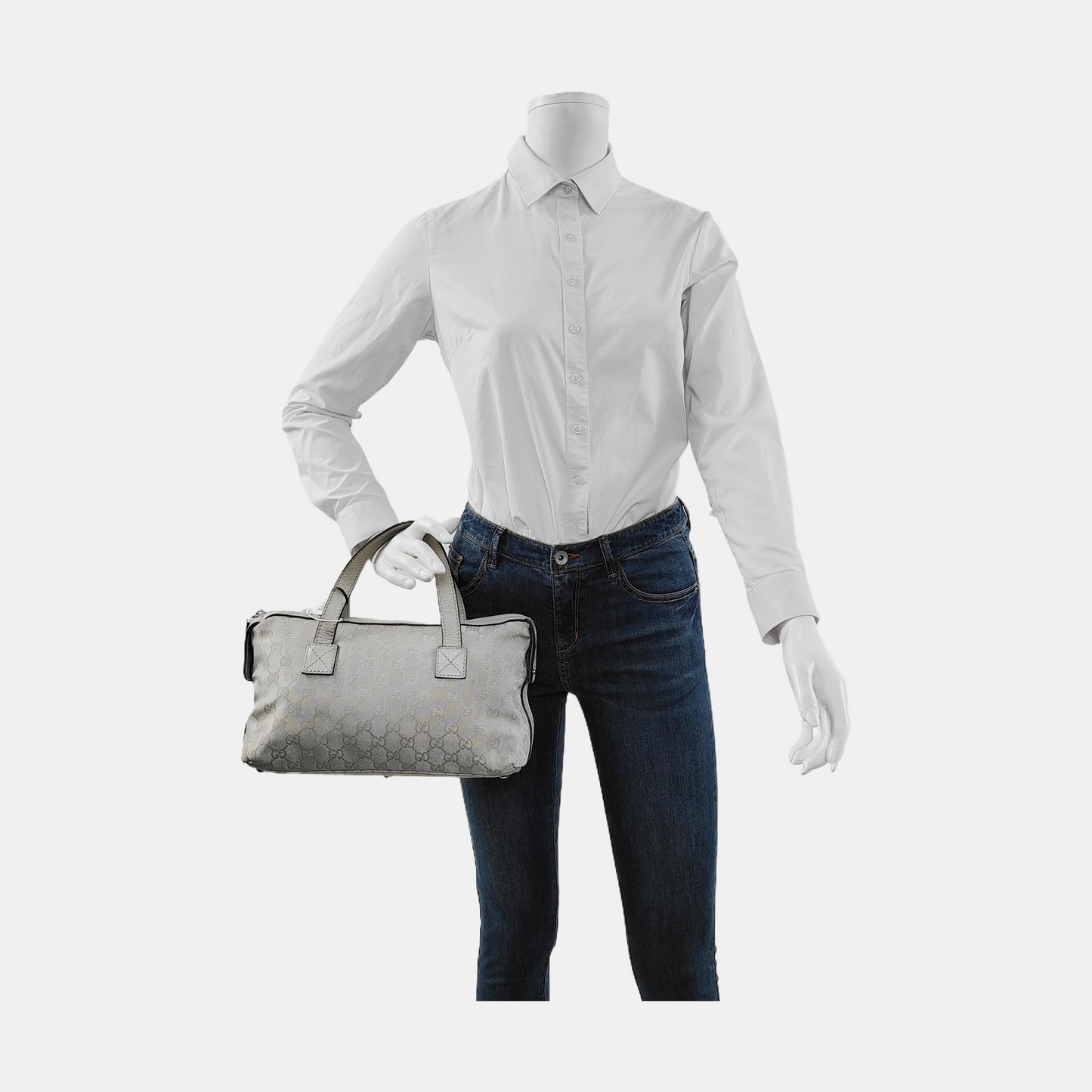 GUCCI Gray Canvas Monogram Handbag Silver Hardware-(SKU)-944904855