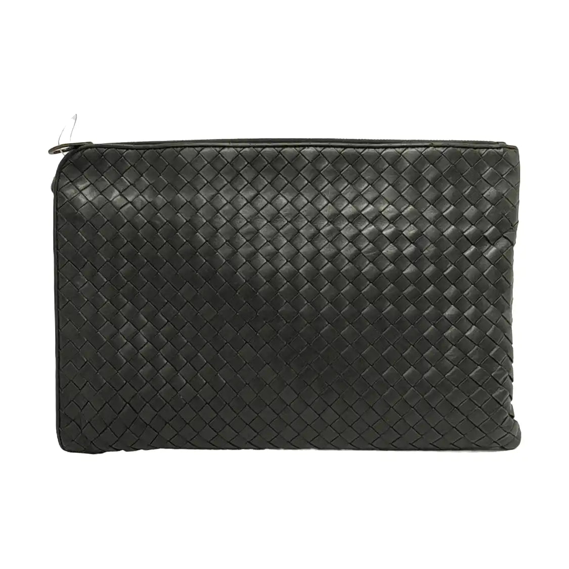 BOTTEGA VENETA Dark grey leather woven clutch Black hardware-(SKU)-950533562