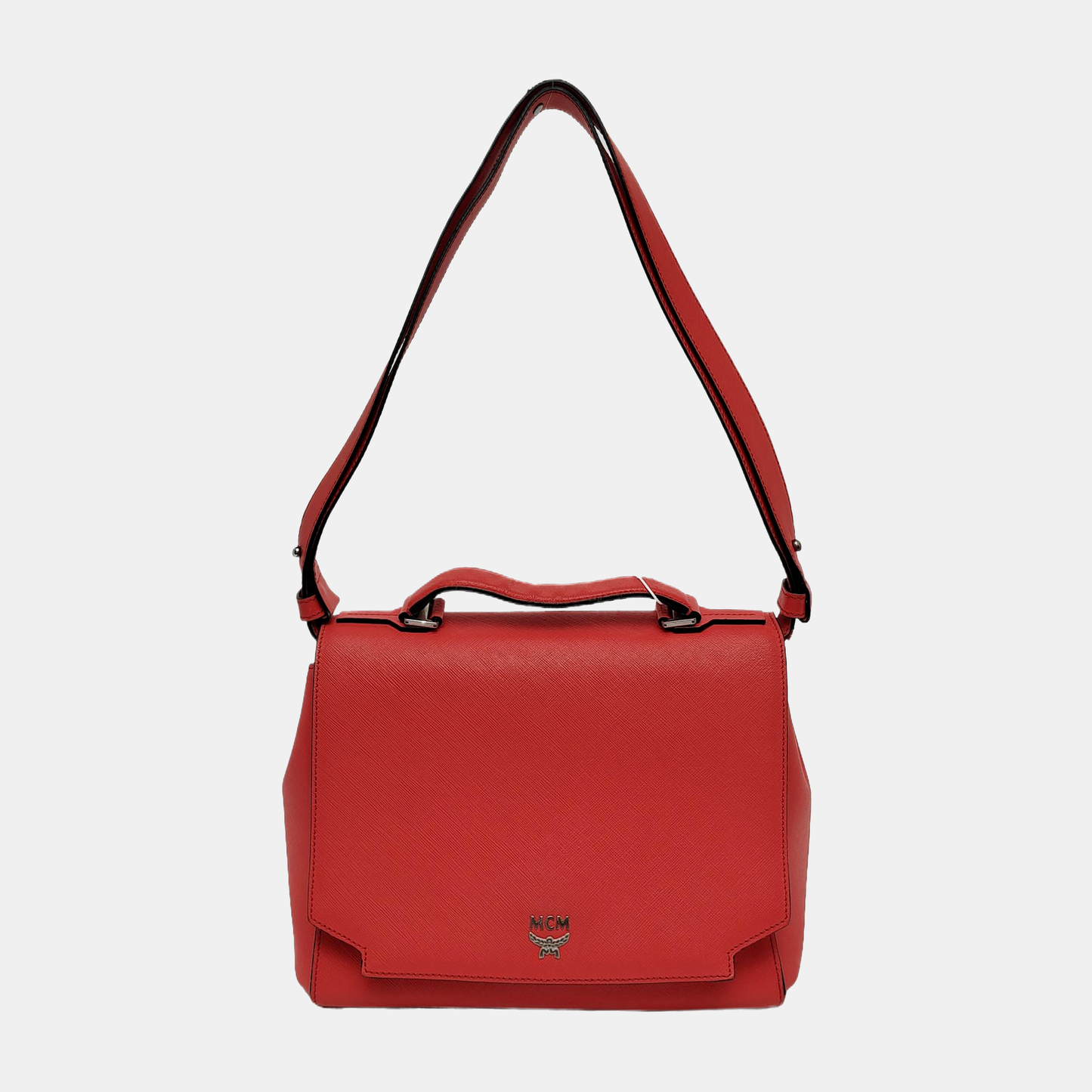 MCM ELDA Red Cowhide Embossed Single Shoulder Bag Silver Hardware Removable shoulder strap-(SKU)-13990145