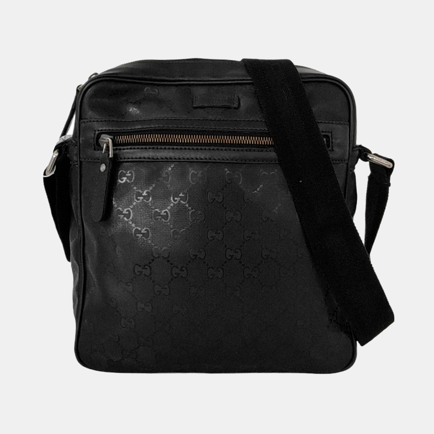 GUCCI GG Imprime Messenger Black Coated Canvas Monogrammed Single Shoulder Bag Sling Silver Hardware-(SKU)-950931725
